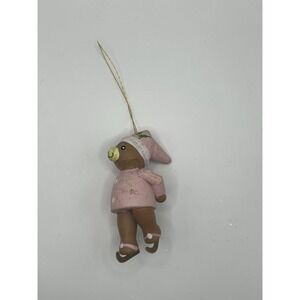 Wooden bear ice skating Ornament Made In taiwan